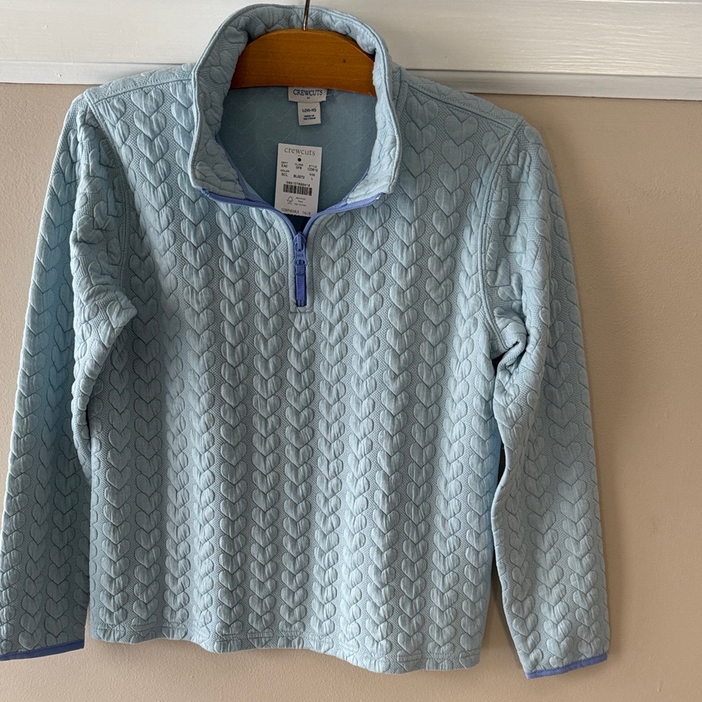 New Crewcuts from J. Crew Blue Heart Pattern Quarter Zip-Up Sweater - Picture 2 of 9